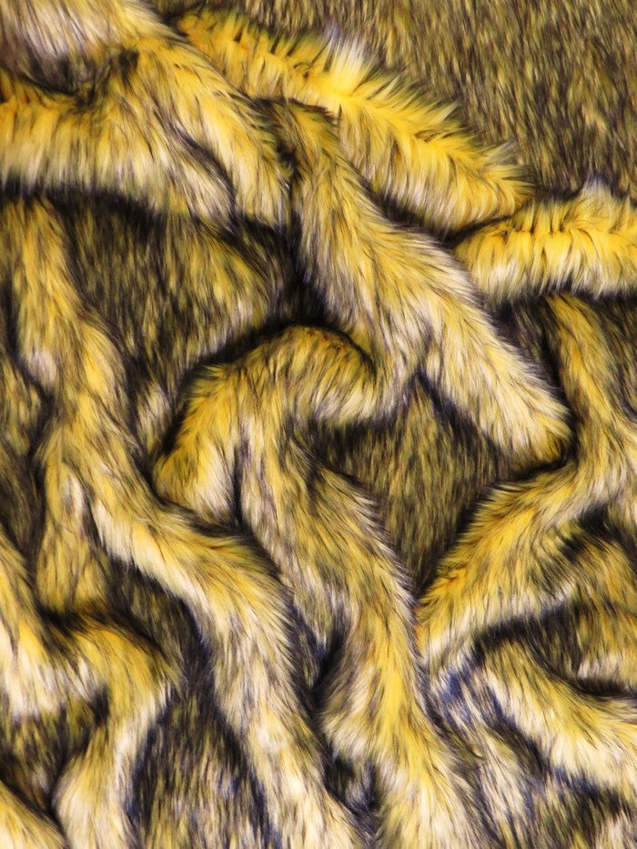 Yellow Arctic Alaskan Husky Long Pile Faux Fur Fabric / Sold By The Yard