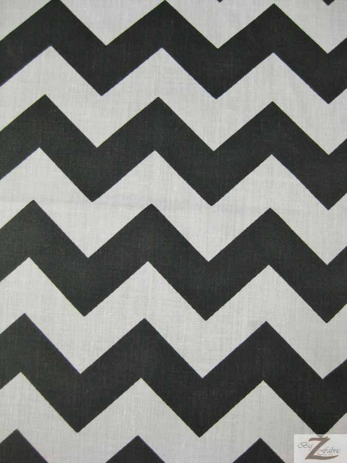 Poly Cotton Fabric 1" Zig Zag Chevron / White/Black / Sold By The Yard