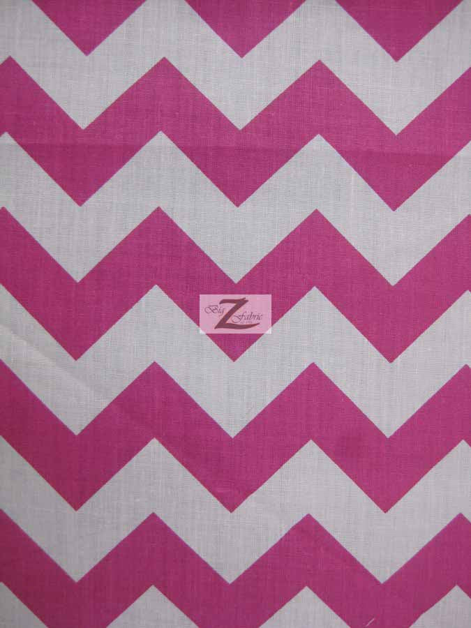 Poly Cotton Fabric 1" Zig Zag Chevron / White/Fuchsia / Sold By The Yard