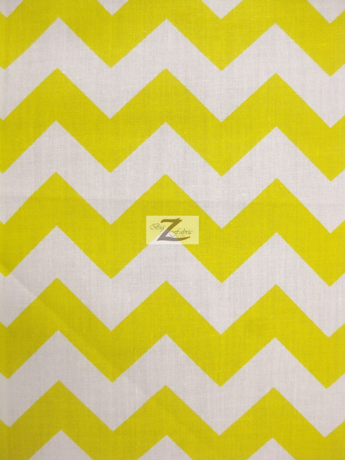 Poly Cotton Fabric 1" Zig Zag Chevron / White/Yellow / Sold By The Yard