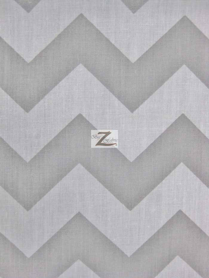 Poly Cotton Fabric 1" Zig Zag Chevron / Gray/White / 50 Yard Bolt