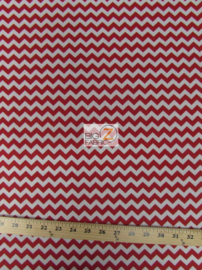 Poly Cotton Fabric .4" Zig Zag Chevron / White/Red / Sold By The Yard