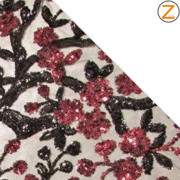 Vivid Floral 2 Tone Sequins Mesh Fabric