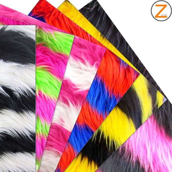 Faux Fake Fur 2 Two Tone Striped Long Pile Fabric