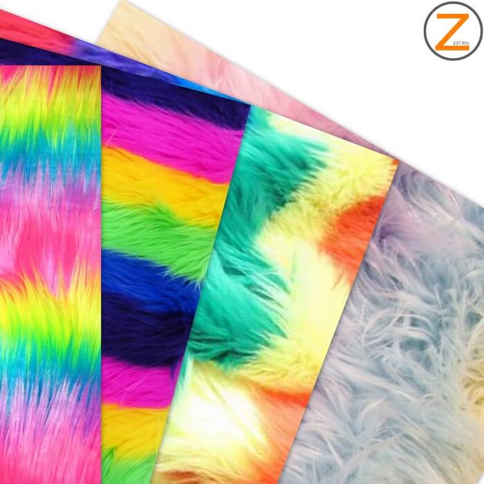 Faux Fake Fur Striped Rainbow Long Pile Fabric