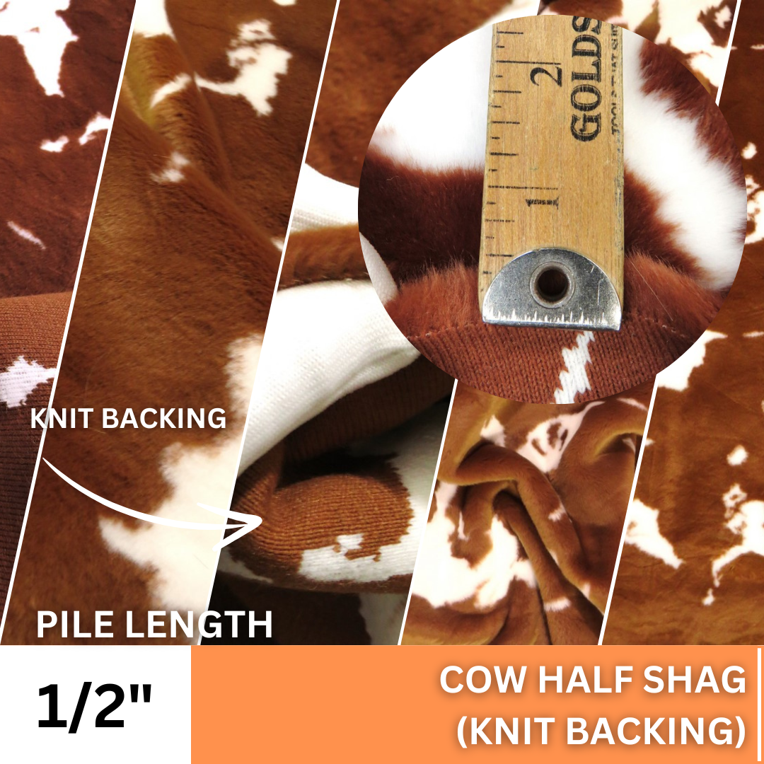 Half Shag Faux Fur Fabric (Cow) (Knit Backing) - 1/2" Pile Length