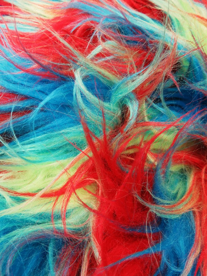 3 Tone Rainbow Shaggy Long Pile Faux Fur Fabrics / Sold by The Yard