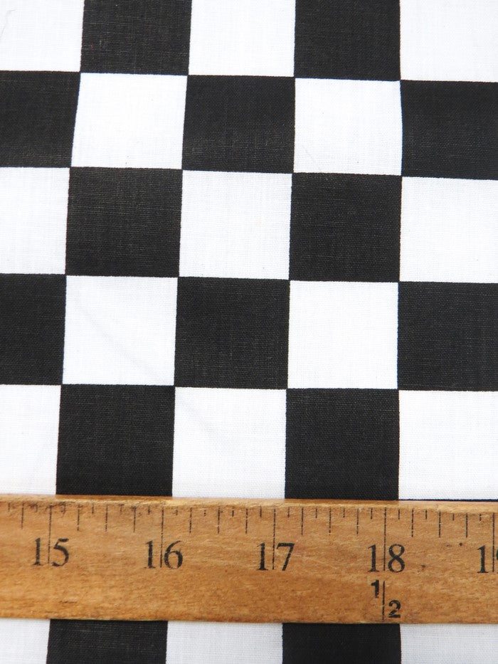 Poly Cotton Printed Fabric Square Checkered / Black/White / Sold By The Yard - 0