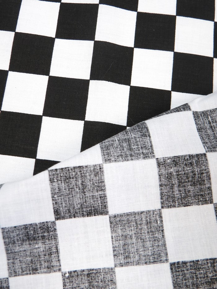 Poly Cotton Printed Fabric Square Checkered / White/Yellow / Sold By The Yard