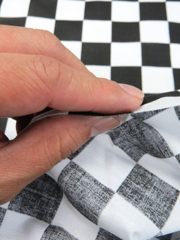 Poly Cotton Printed Fabric Square Checkered / Black/Red / Sold By The Yard - 0