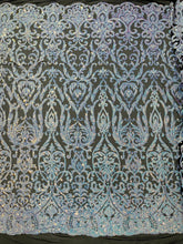 King Damask Sequin on Stretch Mesh Fabric / Sold by the Yard