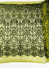 King Damask Sequin on Stretch Mesh Fabric / Sold by the Yard