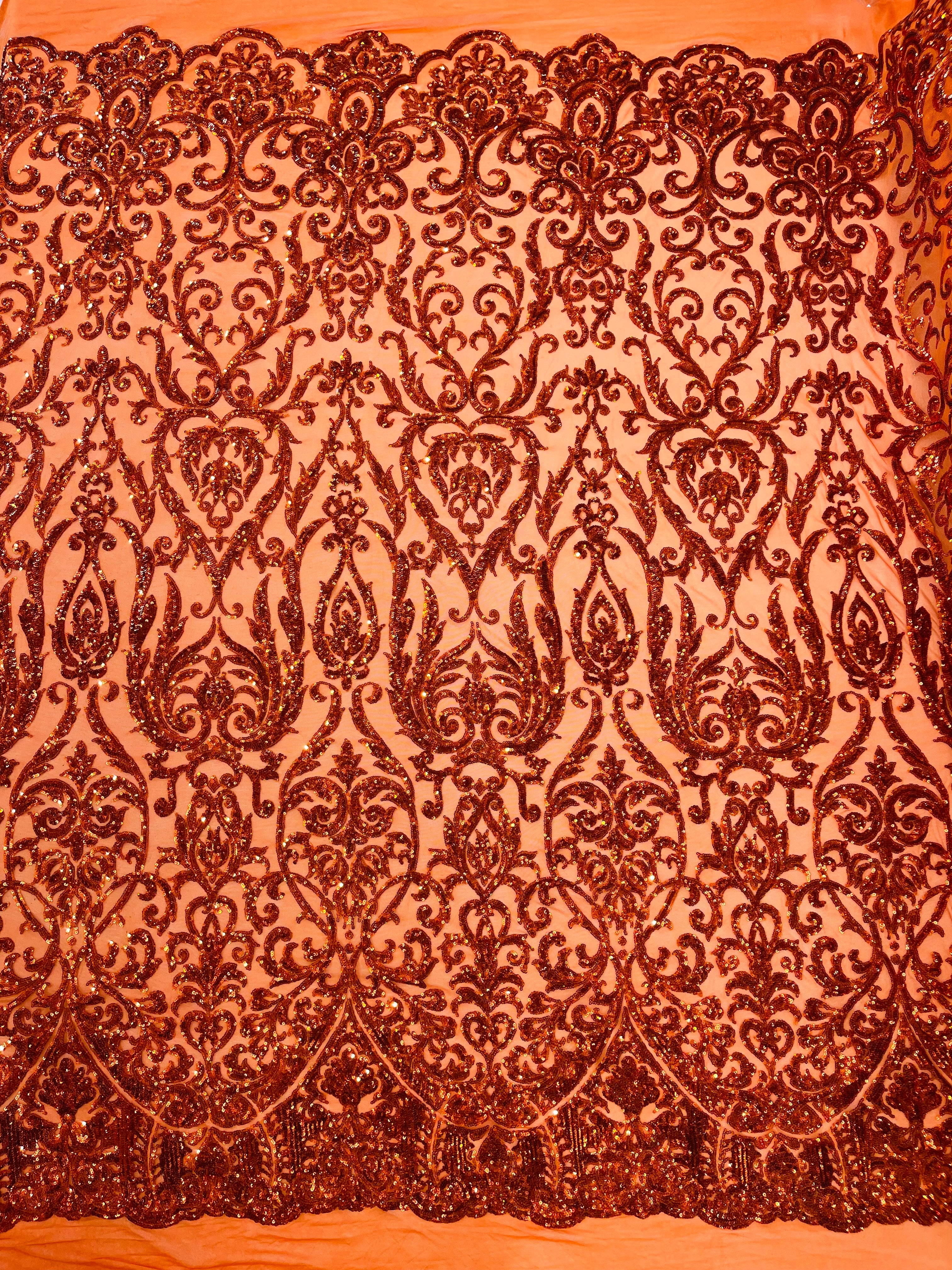 King Damask Sequin on Stretch Mesh Fabric / Sold by the Yard