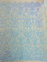 King Damask Sequin on Stretch Mesh Fabric / Sold by the Yard