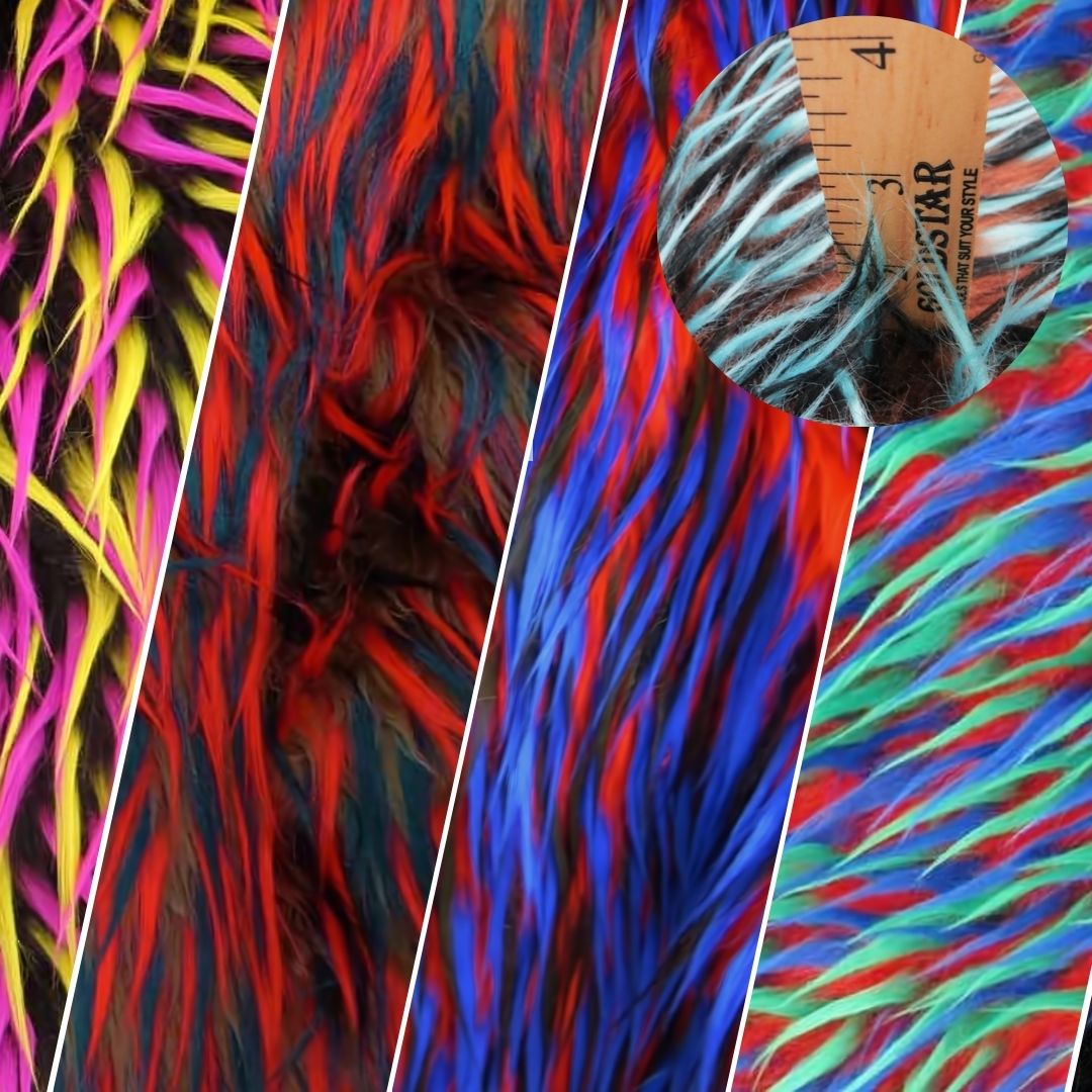 2 and 3 Tone Spiked Shaggy Long Pile Faux Fur Fabric / Sold by The Yard