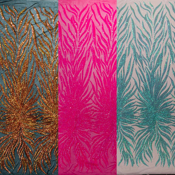 Phoenix Feather Sequin Stretch Mesh Fabric / Sold by the Yard