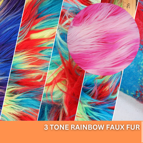 3 Tone Rainbow Shaggy Long Pile Faux Fur Fabrics / Sold by The Yard