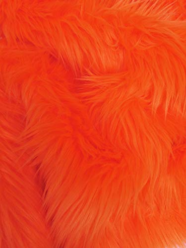 Neon Orange UV Reactive Solid Shaggy Faux Fur Fabric / Sold By The Yard