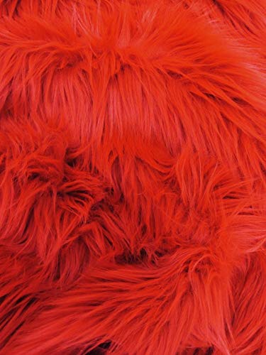 Fire Red UV Reactive Solid Shaggy Faux Fur Fabric / Sold By The Yard