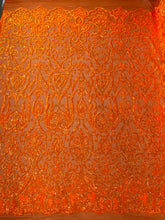 King Damask Sequin on Stretch Mesh Fabric / Sold by the Yard