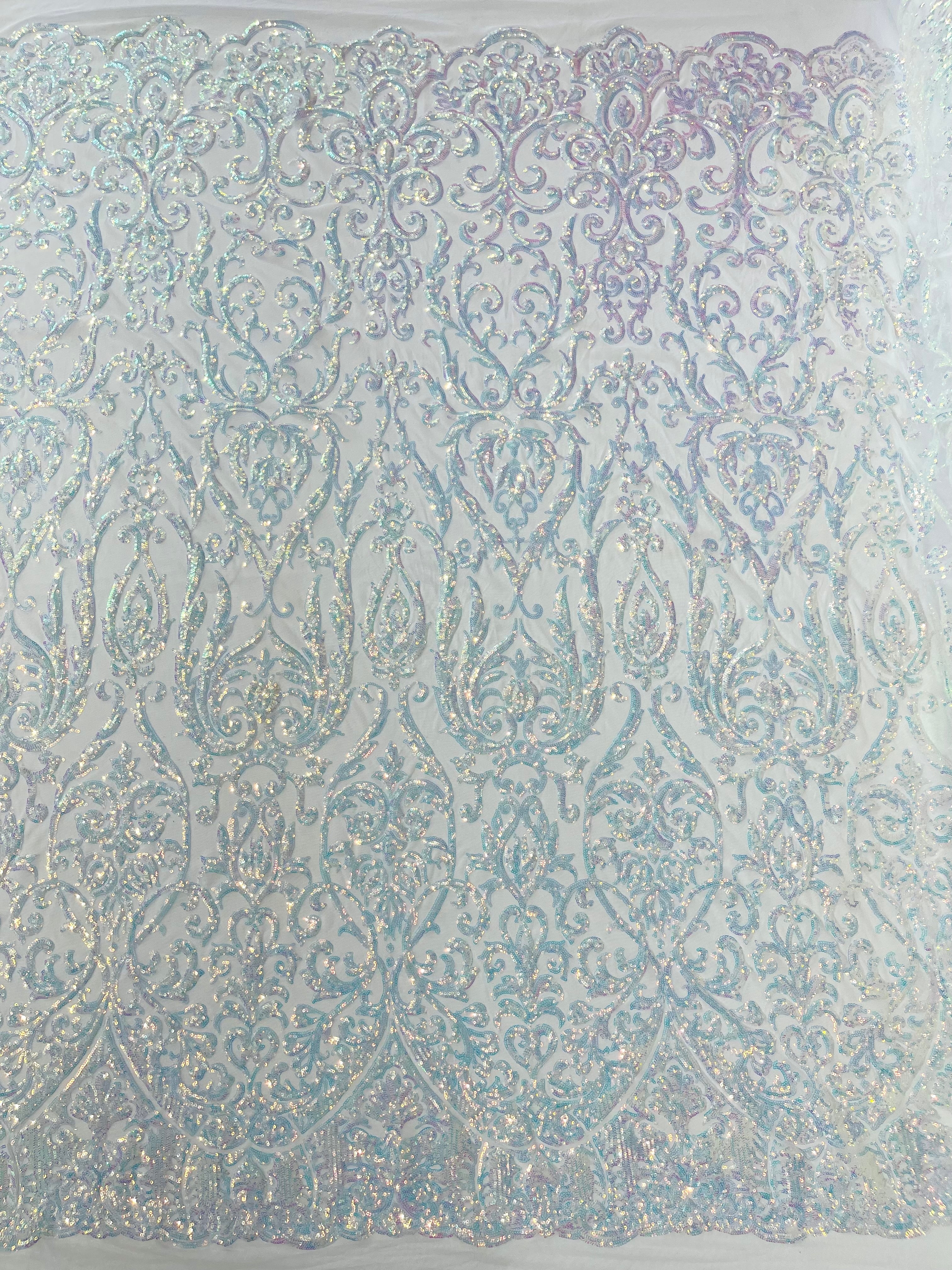 King Damask Sequin on Stretch Mesh Fabric / Sold by the Yard