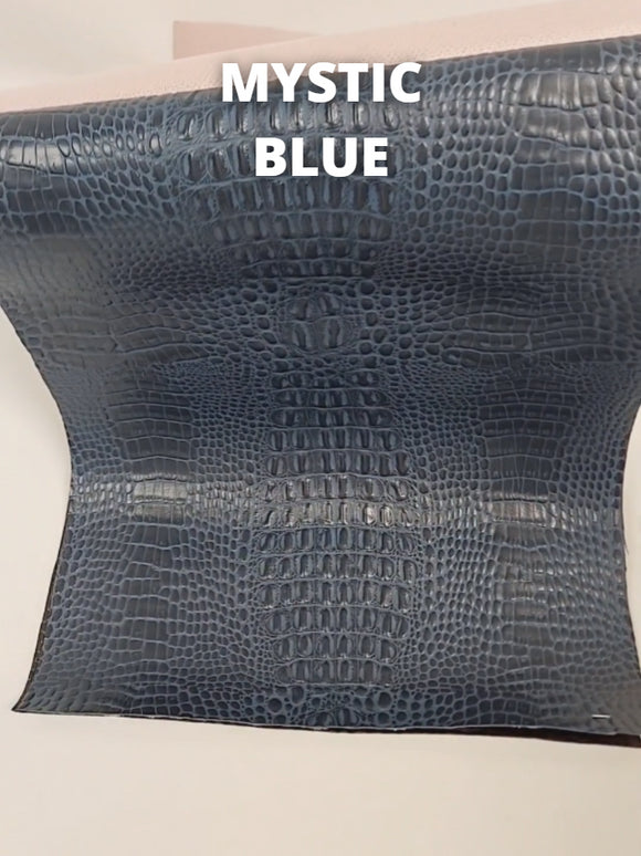 Crocodile Marine Vinyl Fabric - Auto/Boat - Upholstery Fabric / Mystic Blue / By The Roll - 30 Yards