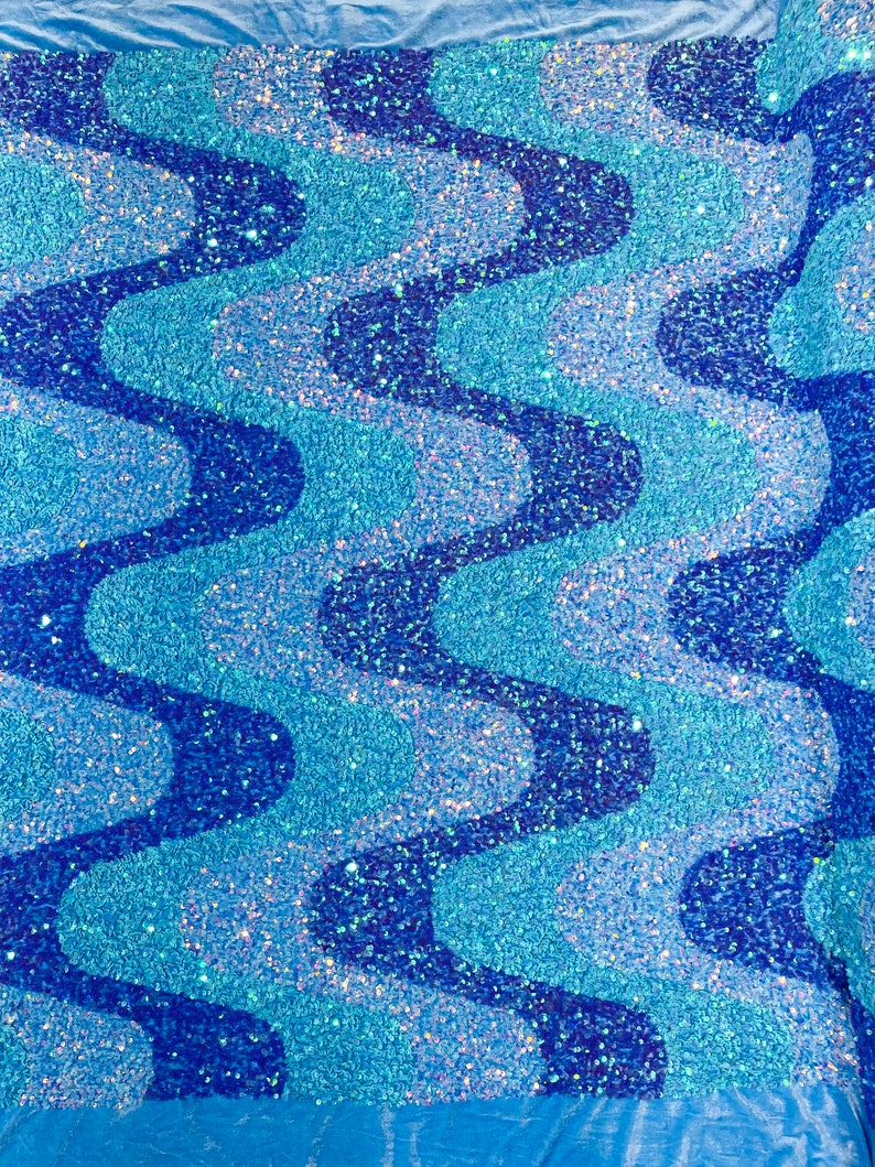Wave Sequin Velvet Stretch Fabric / Sold by the Yard