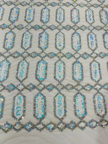 Jewel Iridescent Sequin Stretch Mesh Fabric / Sold by the Yard - 0