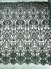 King Damask Sequin on Stretch Mesh Fabric / Sold by the Yard
