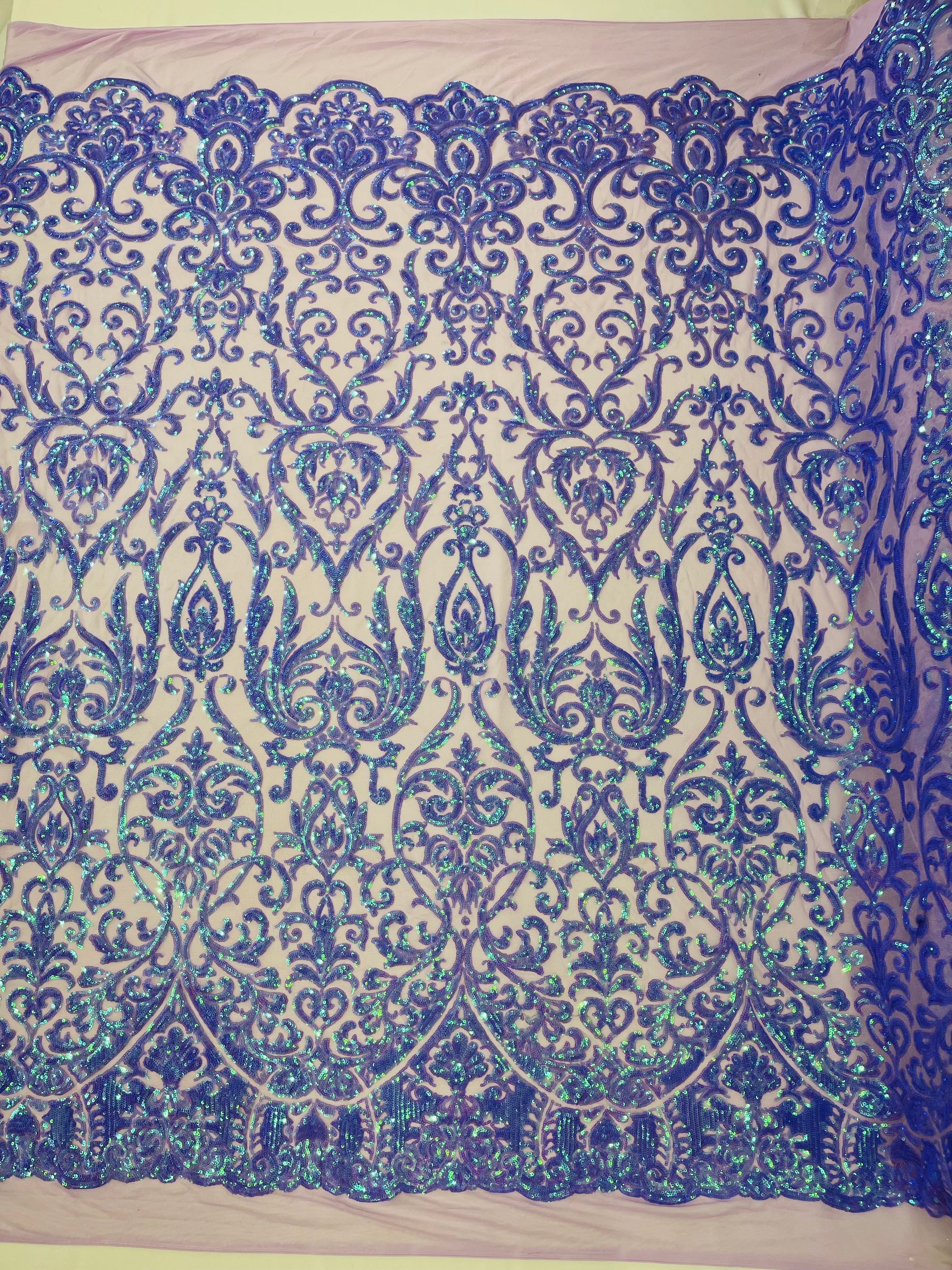 King Damask Sequin on Stretch Mesh Fabric / Sold by the Yard