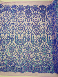King Damask Sequin on Stretch Mesh Fabric / Sold by the Yard