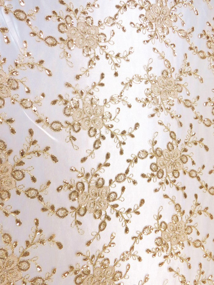 Bouquet 3D Floral Sequins Mesh Fabric - Gold