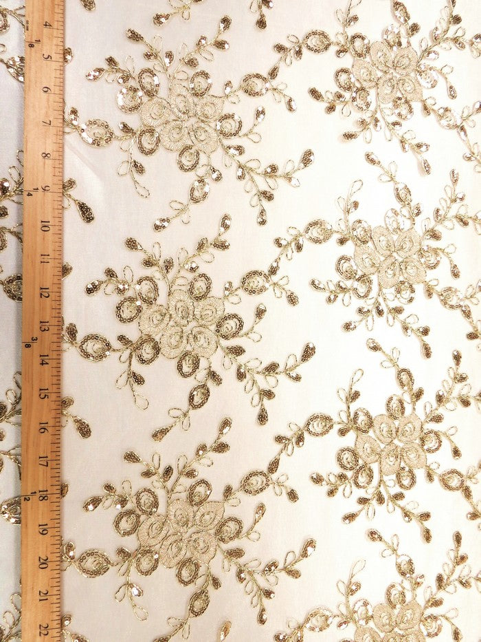 Bouquet 3D Floral Sequins Mesh Fabric - Gold