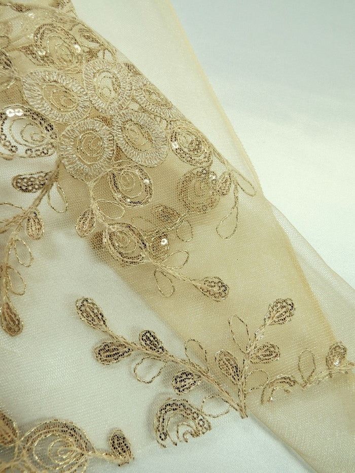 Bouquet 3D Floral Sequins Mesh Fabric - Gold