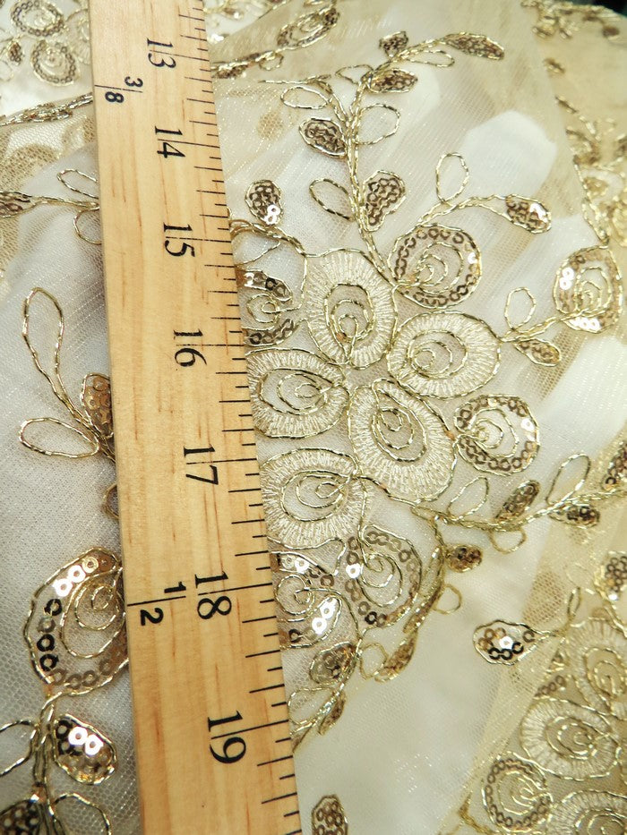 Bouquet 3D Floral Sequins Mesh Fabric - Gold