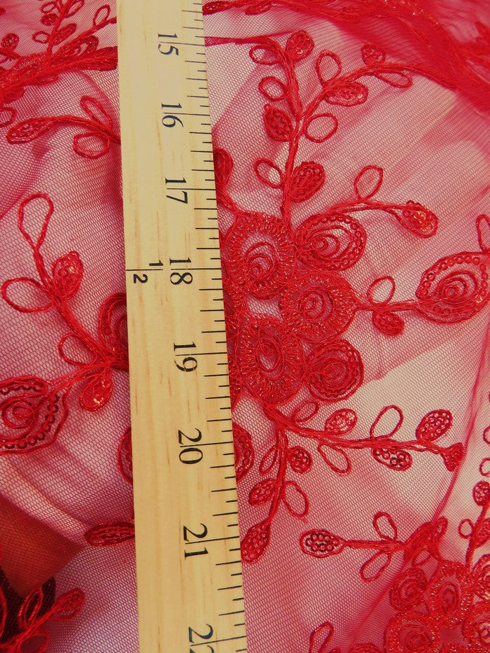Bouquet 3D Floral Sequins Mesh Fabric - Red