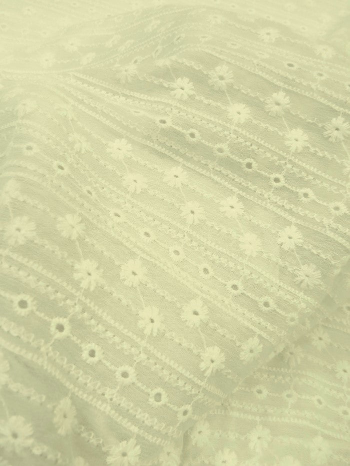 Eyelit Floral Stripe Embroidery Lace - Ivory