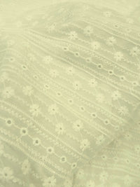Eyelit Floral Stripe Embroidery Lace - Ivory