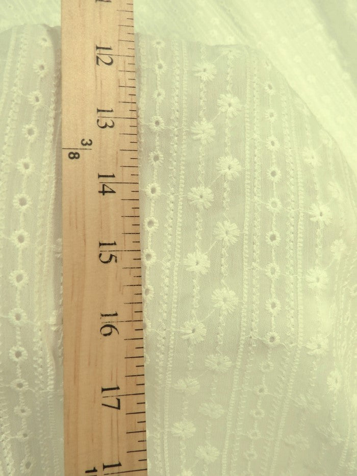 Eyelit Floral Stripe Embroidery Lace - Ivory