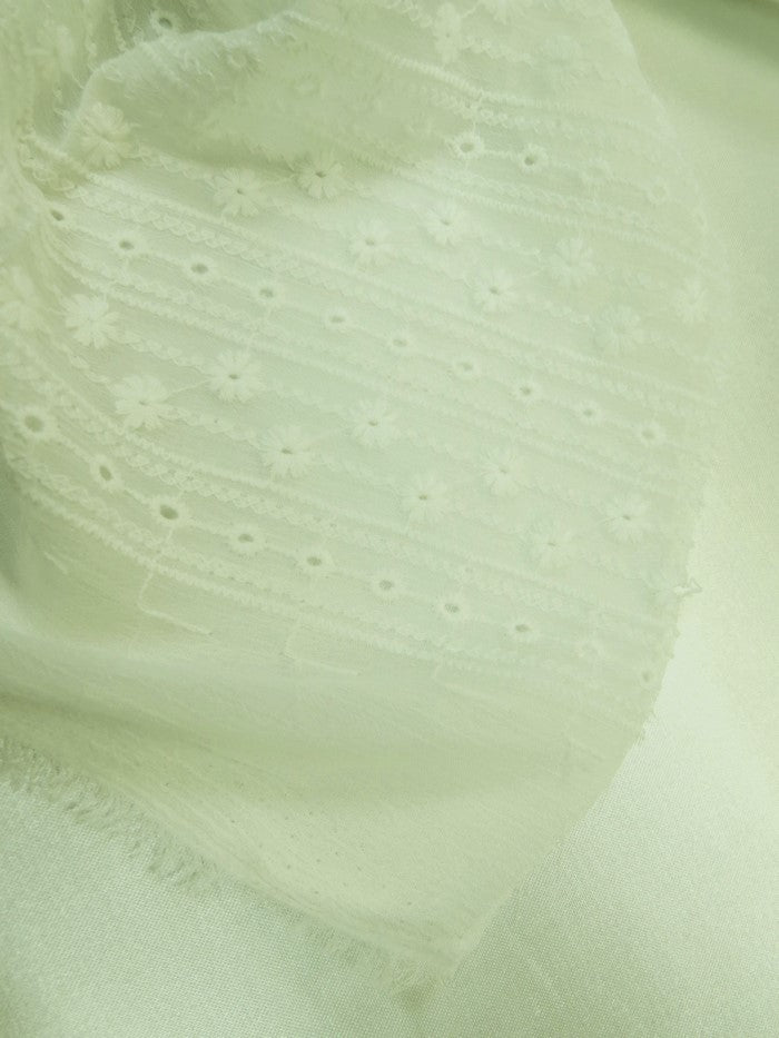 Eyelit Floral Stripe Embroidery Lace - Ivory