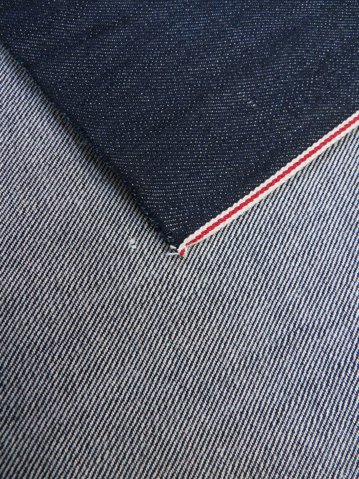 INDIGO USA SELVEDGE DENIM - RED SOLID/WHITE TICKER 12OZ