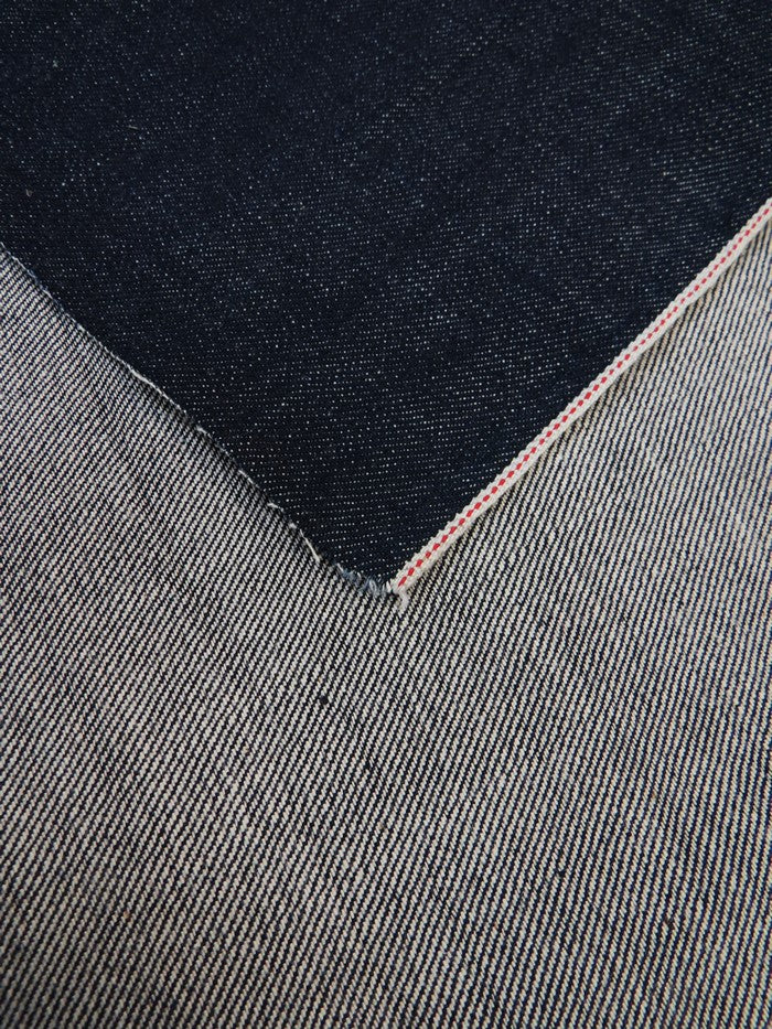 INDIGO USA SELVEDGE DENIM - RED/WHITE TICKER 13.5OZ