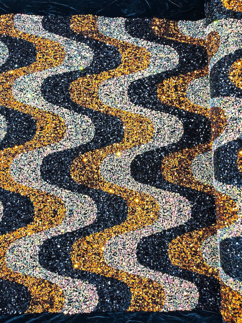 Wave Sequin Velvet Stretch Fabric / Sold by the Yard