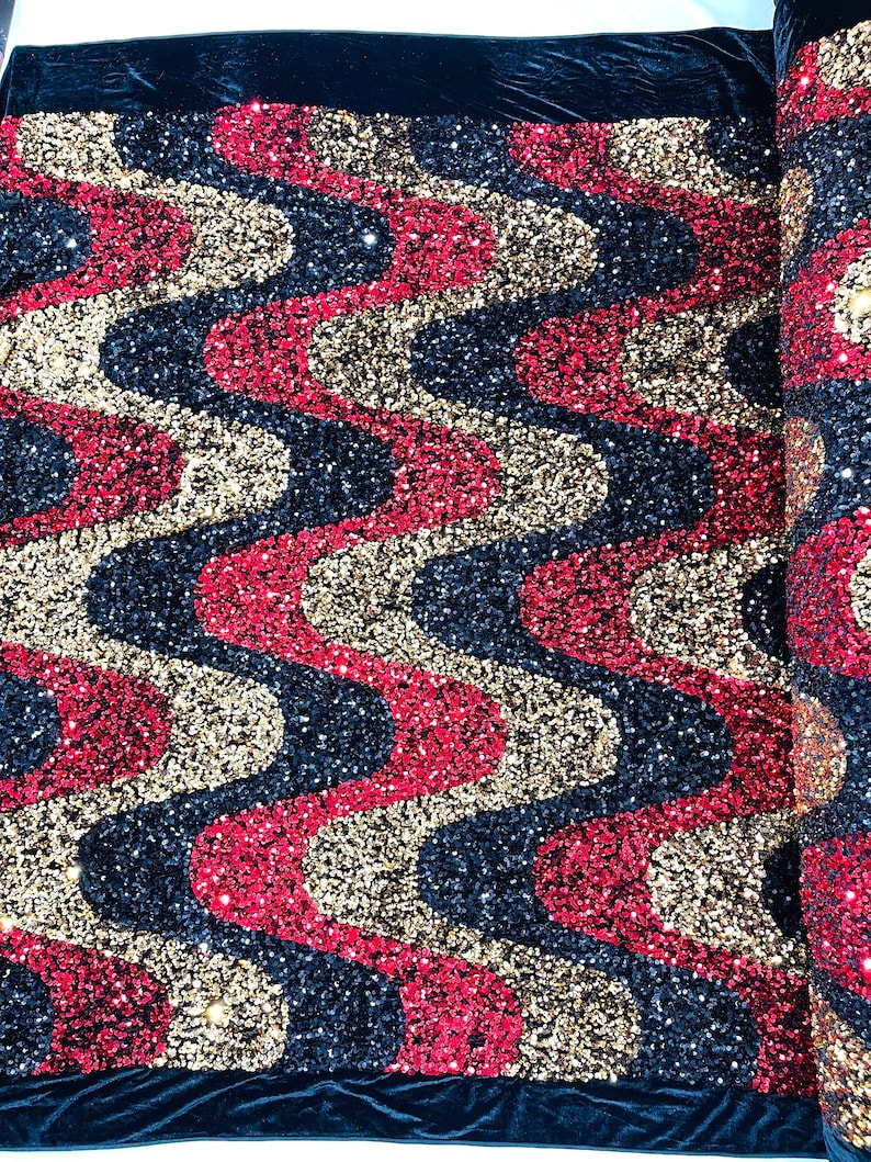 Wave Sequin Velvet Stretch Fabric / Sold by the Yard