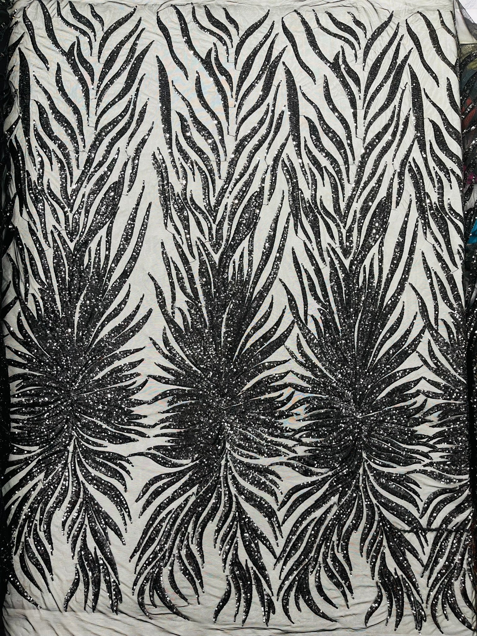 Phoenix Feather Sequin Stretch Mesh Fabric / Sold by the Yard