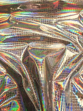Crocodile Holographic Embossed PVC Vinyl Fabric / Steel / 15 Yard Roll