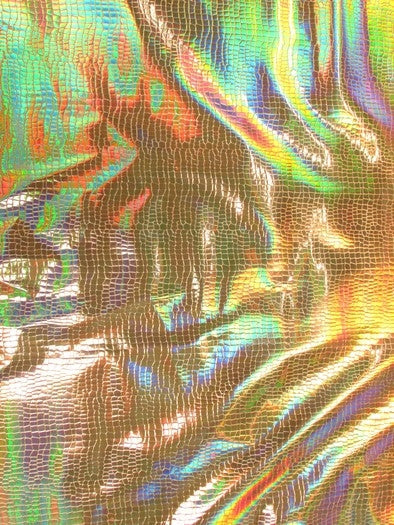 Gold Crocodile Holographic Embossed PVC Vinyl Fabric / 15 Yard Roll