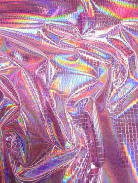 Crocodile Holographic Embossed PVC Vinyl Fabric / Pink / 15 yard Roll