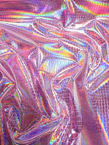 Crocodile Holographic Embossed PVC Vinyl Fabric / Pink / 15 yard Roll