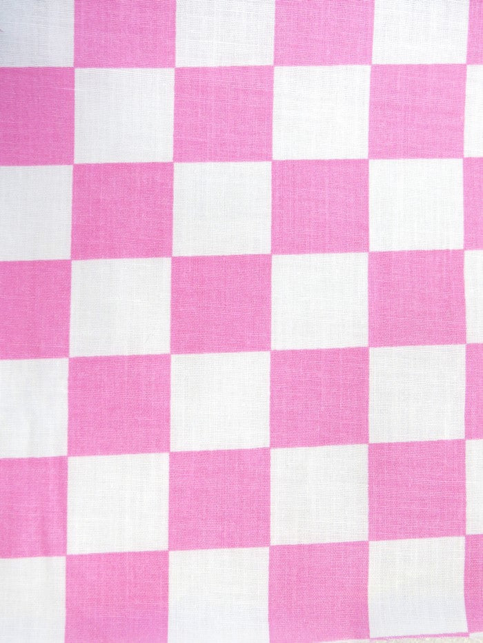 Poly Cotton Printed Fabric Square Checkered / Pink/White / Sold By The Yard
